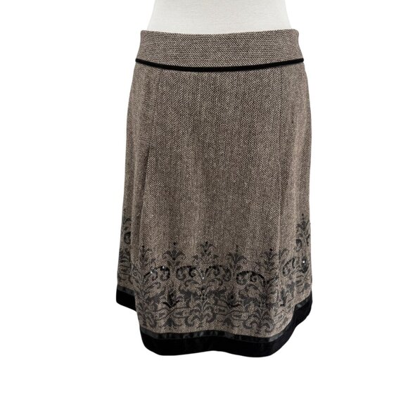 Ann Taylor Loft Petite 6P Wool Blend Herringbone Skirt With Embroidery & Sequin - Picture 2 of 9